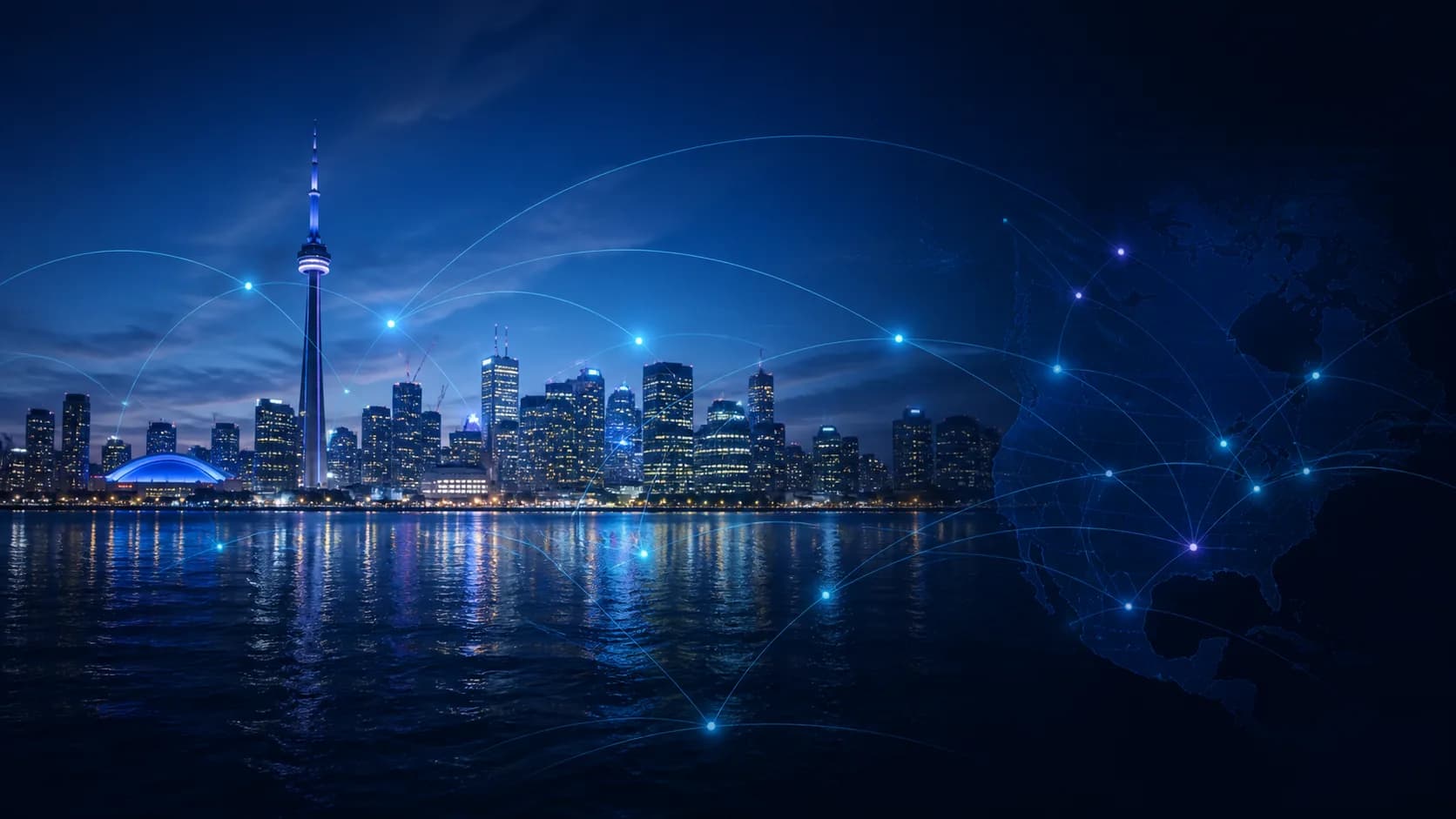 Abstract Toronto skyline and connected infrastructure nodes
